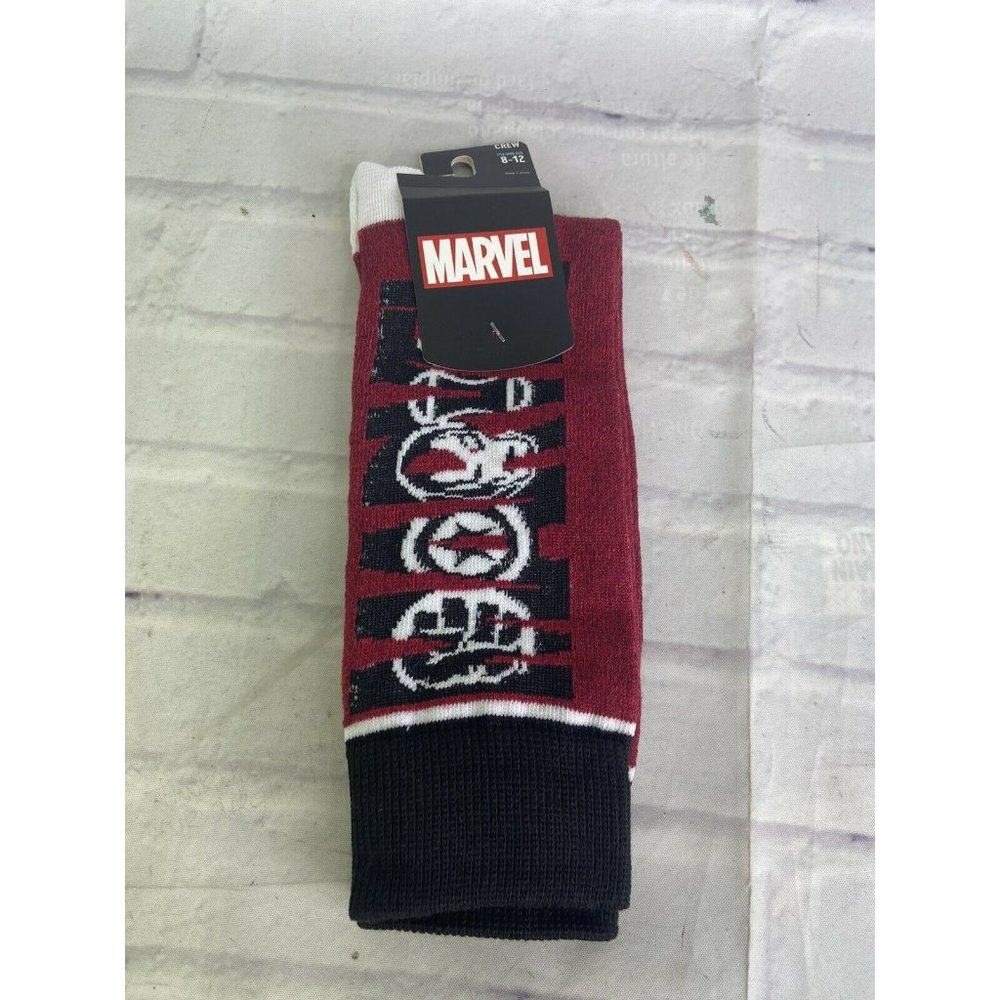 Marvel Avengers Spell Out Logo Character Mens Crew Novelty Socks 1 Pair NEW